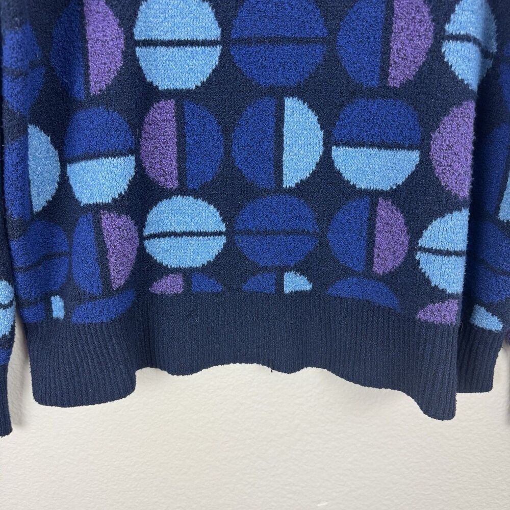 Time And Tru Intarsia Pullover Knit Sweater Blue Lagoon Geometric Retro XL 16-18 - Picture 4 of 12